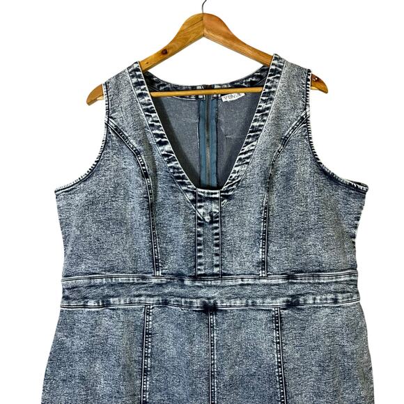 Venus Denim Jumpsuit Womens 2X Acid Wash Sleeveless Y2K Western Coastal Cowgirl - Picture 3 of 7